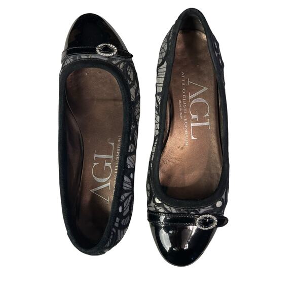AGL Embroidered Leather Ballet Flats Rhinestone Buckle Size 7 - Picture 1 of 10